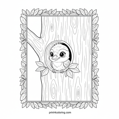 Baby Woodpecker's Woodland Peek - free printable coloring page