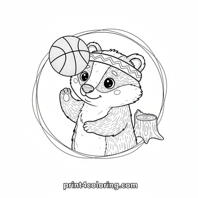 Badger's Ball Balance Act - free printable coloring page