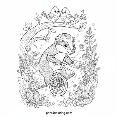 Badger's Daring Forest Unicycle Ride - free printable coloring page