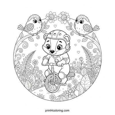 Badger's Grand Forest Unicycle Ride - free printable coloring page