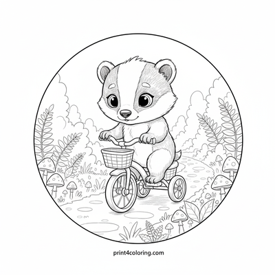 Badger Cub's Forest Tricycle Adventure - free printable coloring page
