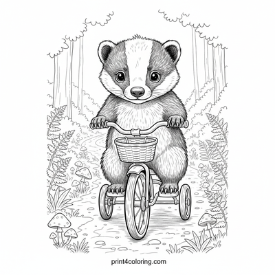 Badger Cub's Woodland Tricycle Adventure - free printable coloring page