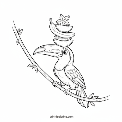 Toucan's Tropical Fruit Tower - free printable coloring page