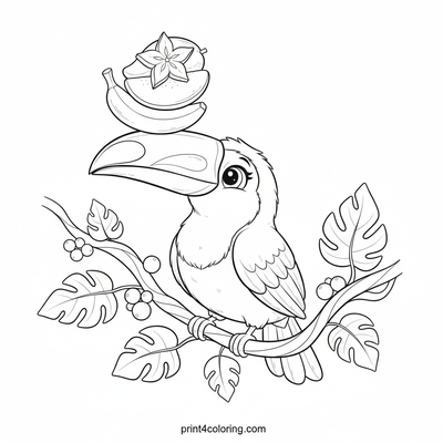 Toucan's Tropical Fruit Balancing Act - free printable coloring page