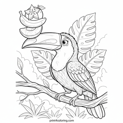 Toucan's Tropical Fruit Tower Challenge - free printable coloring page