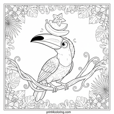 Toucan's Tropical Balancing Act - free printable coloring page