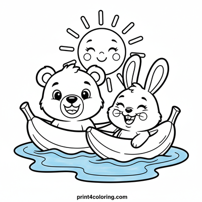 Bear and Bunny Banana Boat Bash! - free printable coloring page