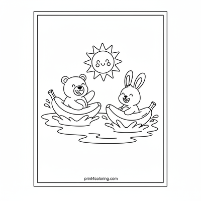 Bear & Bunny's Banana Boat Splash! - free printable coloring page