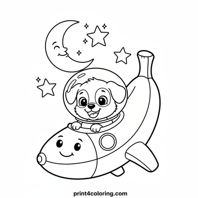 Pup's Banana Rocket Moon Ride! - free printable coloring page