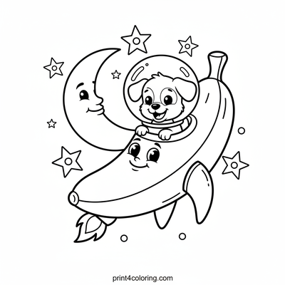 Puppy Astronaut's Banana Rocket Adventure - free printable coloring page