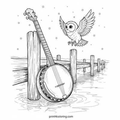 Starlit Serenade: Owl on a Pier Banjo