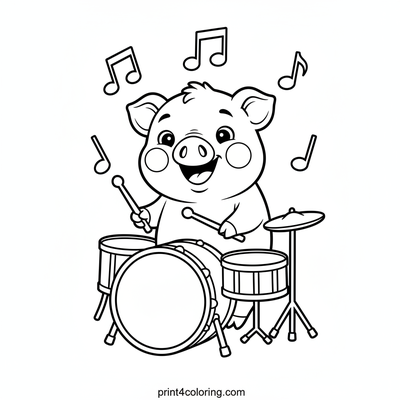 Barnyard Beat Piglet Drummer - free printable coloring page