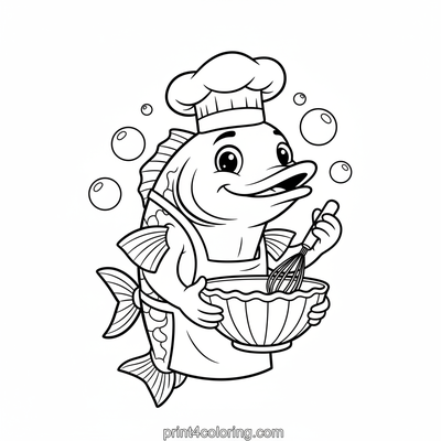 Chef Barracuda's Underwater Bake-Off - free printable coloring page