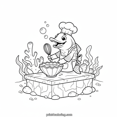 Chef Barracuda's Bubble Bake-Off Adventure - free printable coloring page