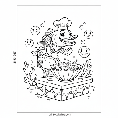 Chef Barracuda's Underwater Bake-Off - free printable coloring page