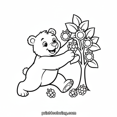 Happy Bear's Raspberry Feast - free printable coloring page