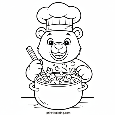 Chef Bear's Delicious Soup Stir - free printable coloring page