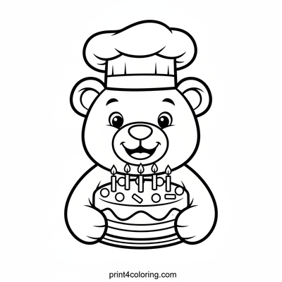 Chef Bear's Birthday Treat - free printable coloring page