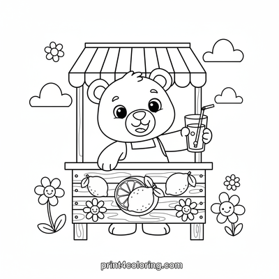 Happy Bear's Refreshing Lemonade Stand - free printable coloring page