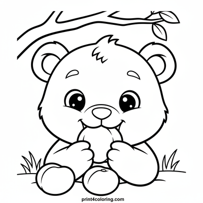 Happy Bear Cub's Plum Feast - free printable coloring page