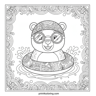 Whimsical Bear's Poolside Splash - free printable coloring page