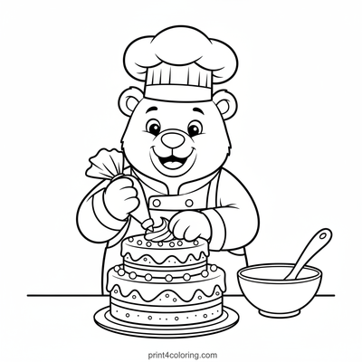Bear Baker's Sweetest Creation - free printable coloring page