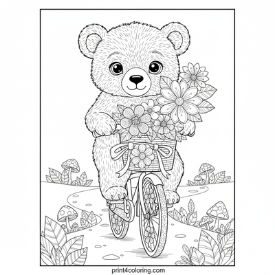 Bear Cub's Blooming Bicycle Delivery - free printable coloring page