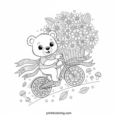 Pedaling Petals: Bear Cub's Blooming Delivery - free printable coloring page
