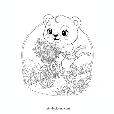 Zentangle Bear Cub's Floral Delivery - free printable coloring page