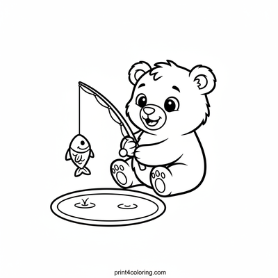 Happy Bear Cub's First Catch! - free printable coloring page