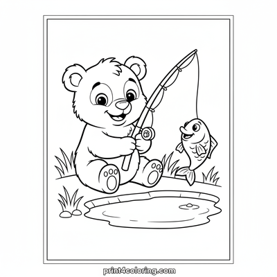 Little Bear's Big Catch - free printable coloring page