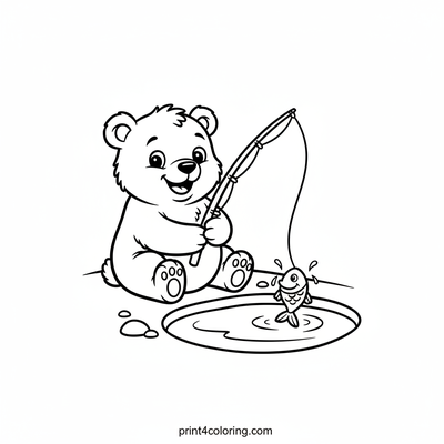 Happy Bear Cub's First Catch! - free printable coloring page