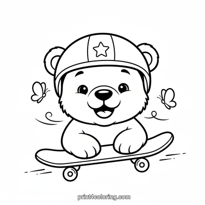 Skateboarding Bear Cub's Big Day - free printable coloring page