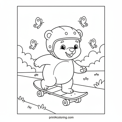 Bear Cub's First Skateboard Adventure - free printable coloring page