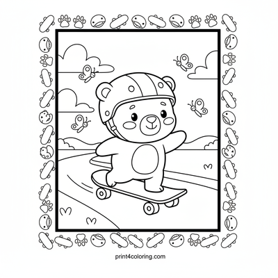 Bear Cub's Skateboard Adventure - free printable coloring page