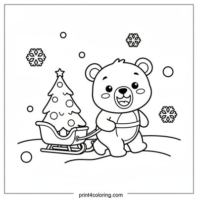 Little Bear's Snowy Christmas Tree Delivery - free printable coloring page