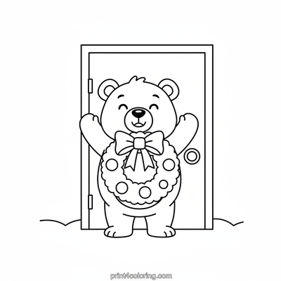 Beary Merry Wreath Hanger - free printable coloring page