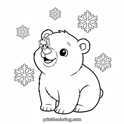 Polar Bear Cub's First Snowflake