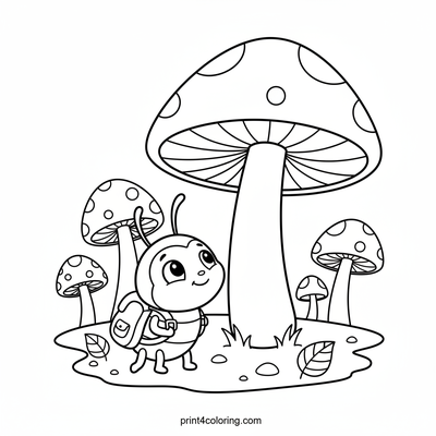 Tiny Explorer in the Giant Mushroom Forest - free printable coloring page