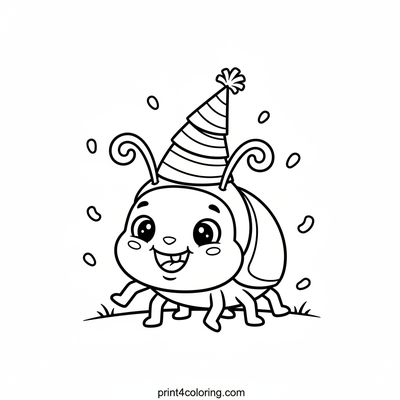 Beetle's Wobbly Hat Party - free printable coloring page