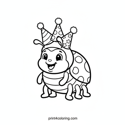 Beetle's Wobbly Hat Party - free printable coloring page