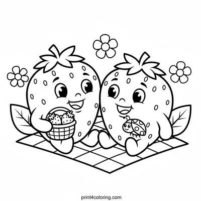 Sweet Strawberry Picnic Pals - free printable coloring page