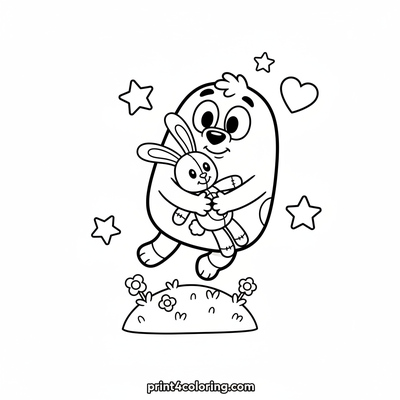 Bingo and Floppy's Gentle Hug - free printable coloring page