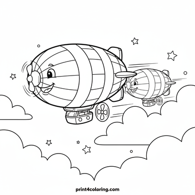 Sky-High Blimp Race Adventure - free printable coloring page