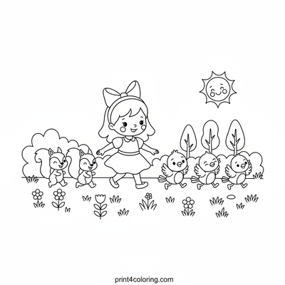 Blossom's Sunny Forest Friends Parade - free printable coloring page