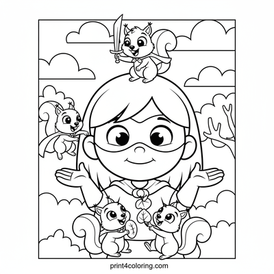 Blossom's Backyard Superhero Squirrels - free printable coloring page