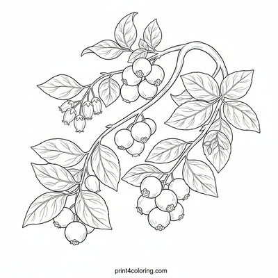 Intricate Blueberry Bush Botanical Study - free printable coloring page