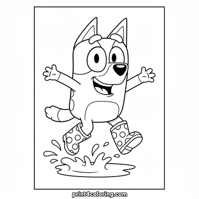 Bluey's Super Silly Puddle Jump - free printable coloring page