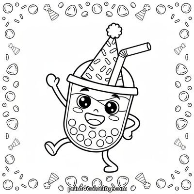 Boba's Silly Hat Party Fun - free printable coloring page