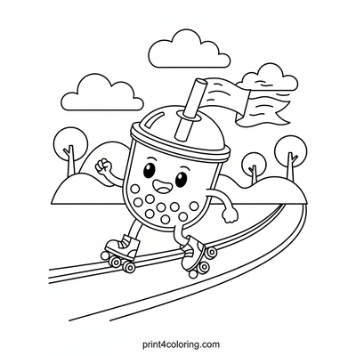 Happy Boba Roller Skate Adventure - free printable coloring page